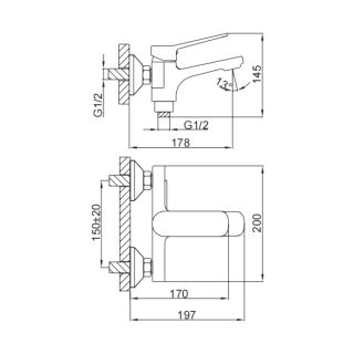Смеситель для ванны и душа Frap F3262-9 Оружейная сталь